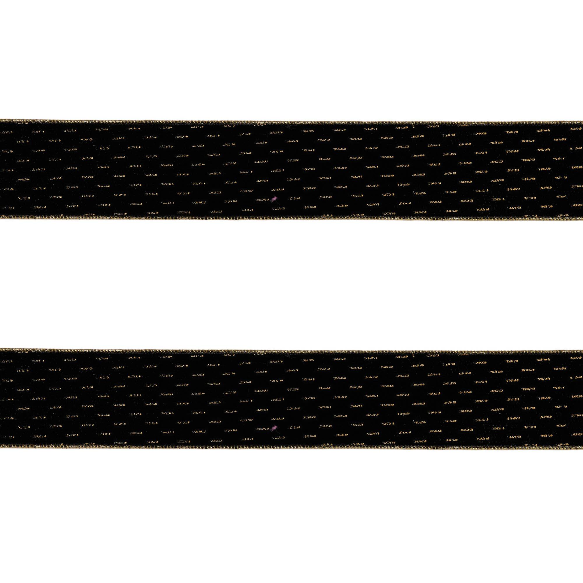 2.5" x 5yd. Black with Gold Trim Wired Ribbons, 2ct.